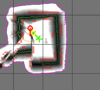 Occupancy grid built by the scout: black cells are walls, white is free space, grey is unmapped, and the green line is the planned path